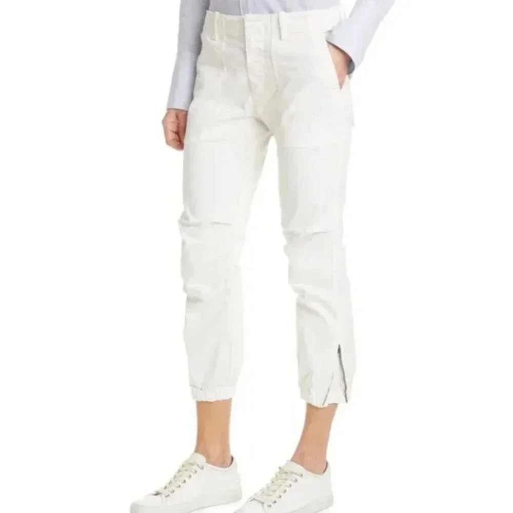 Nili Lotan Capris Pants Cropped Military Crop Pant Joggers Twill Ivory Size 2